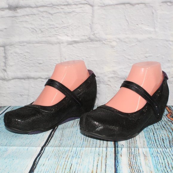 Jambu Muse Black Leather Mary Jane Style Wedge Shoes Size 7 M - Picture 2 of 9